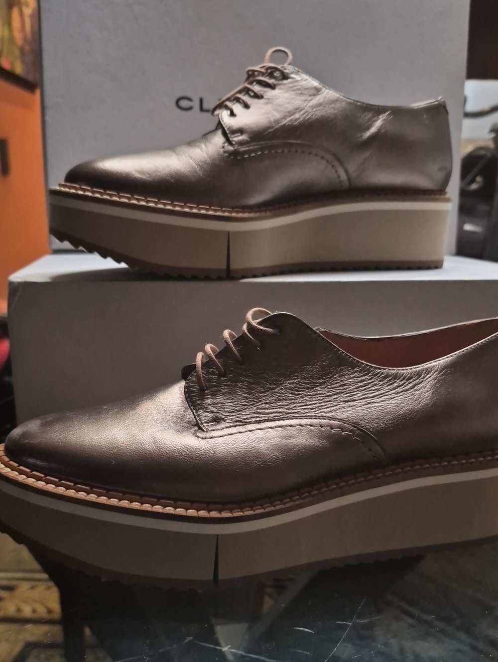 Robert Clergerie Metallic Bronze Lace-Up Platform Oxfords
